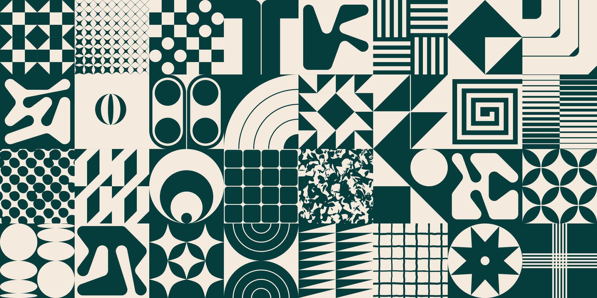 Black and white pattern with various shapes and designs vector