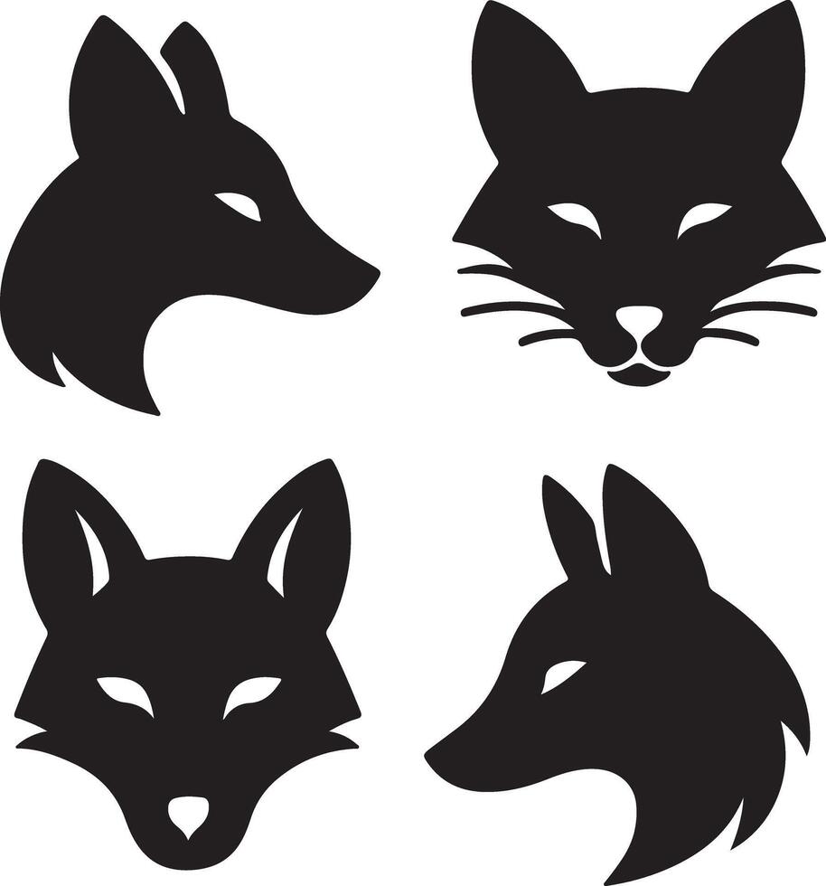 A set of fox head flat black illustration vector