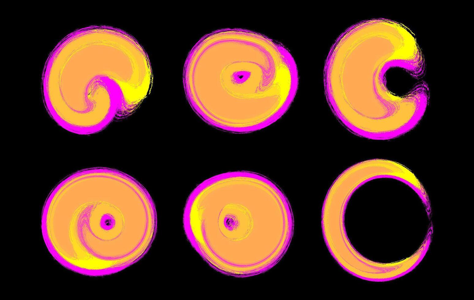 Colorful Abstract Swirl Pattern in Neon Pink and Yellow Tones on Black Background vector