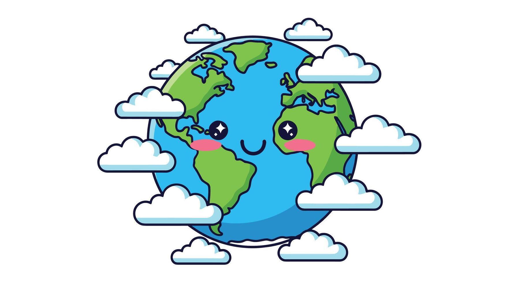 A Cartoon Earth Surrounded by Clouds Conveying a Message of Environmental Consciousness and Awareness vector