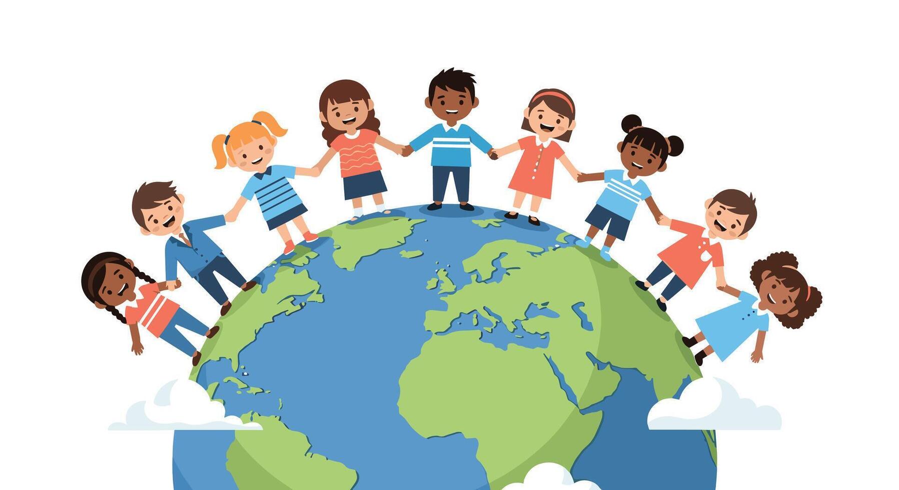 Celebrating Unity and Diversity Around the World Kids Holding Hands on the Globe vector