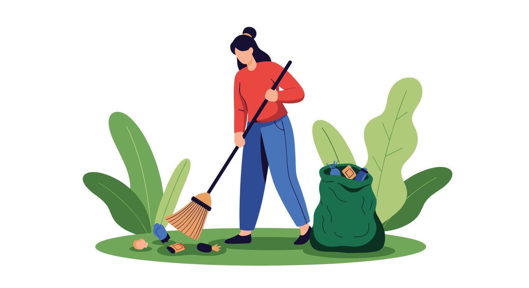 Cleaning Up The Environment Volunteering In The Park To Pick Up Trash vector