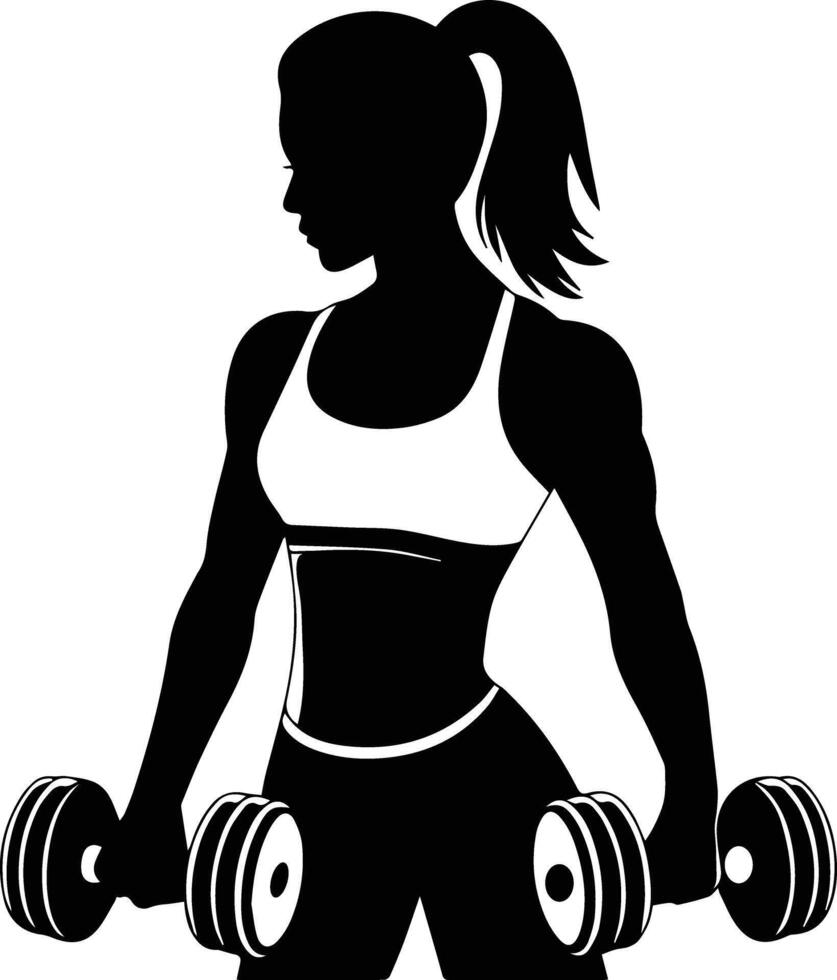 Woman fitness illustration with dumbbell silhouette illustration vector