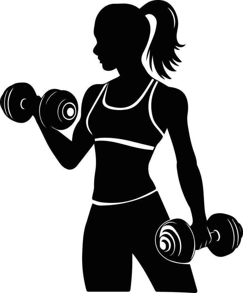 Female exercise with dumbbell silhouette illustration vector