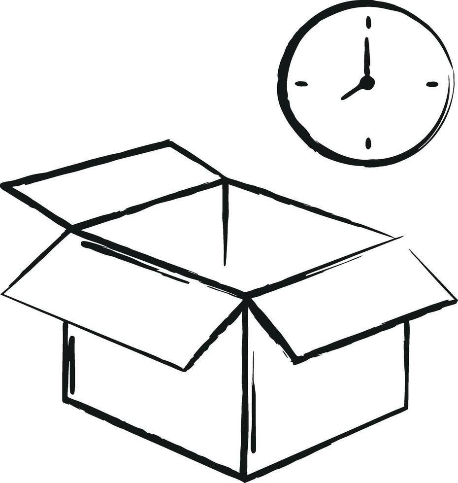 Empty Open Cardboard Box with Clock Illustration vector