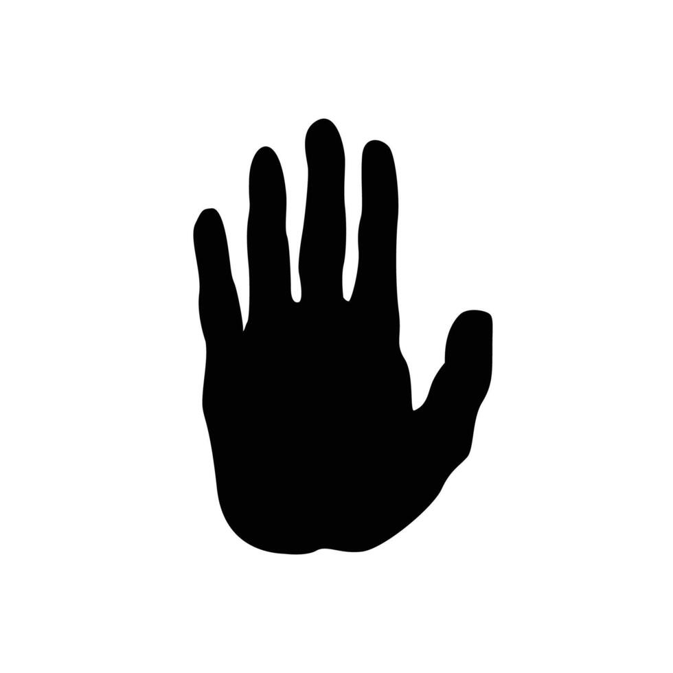 illustration of open palm showing 5 fingers in silhouette style, stop symbol, greeting sign vector