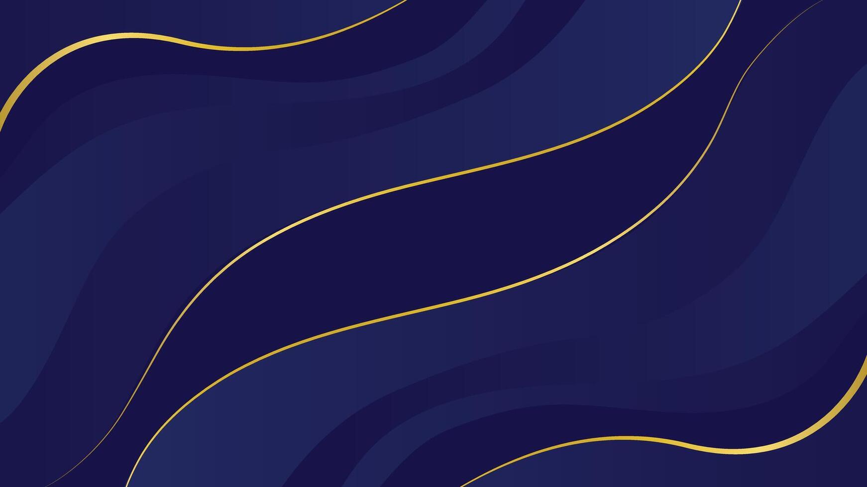 Stylish dark blue abstract background with flowing golden lines and smooth wave shapes for luxury themes vector