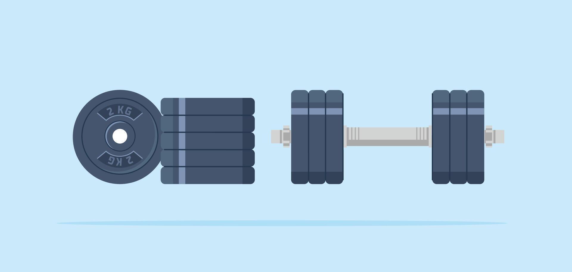 illustration of a set of barbell or dumbbell weights in various shapes and sizes. design for gym, bodybuilding or sport vector