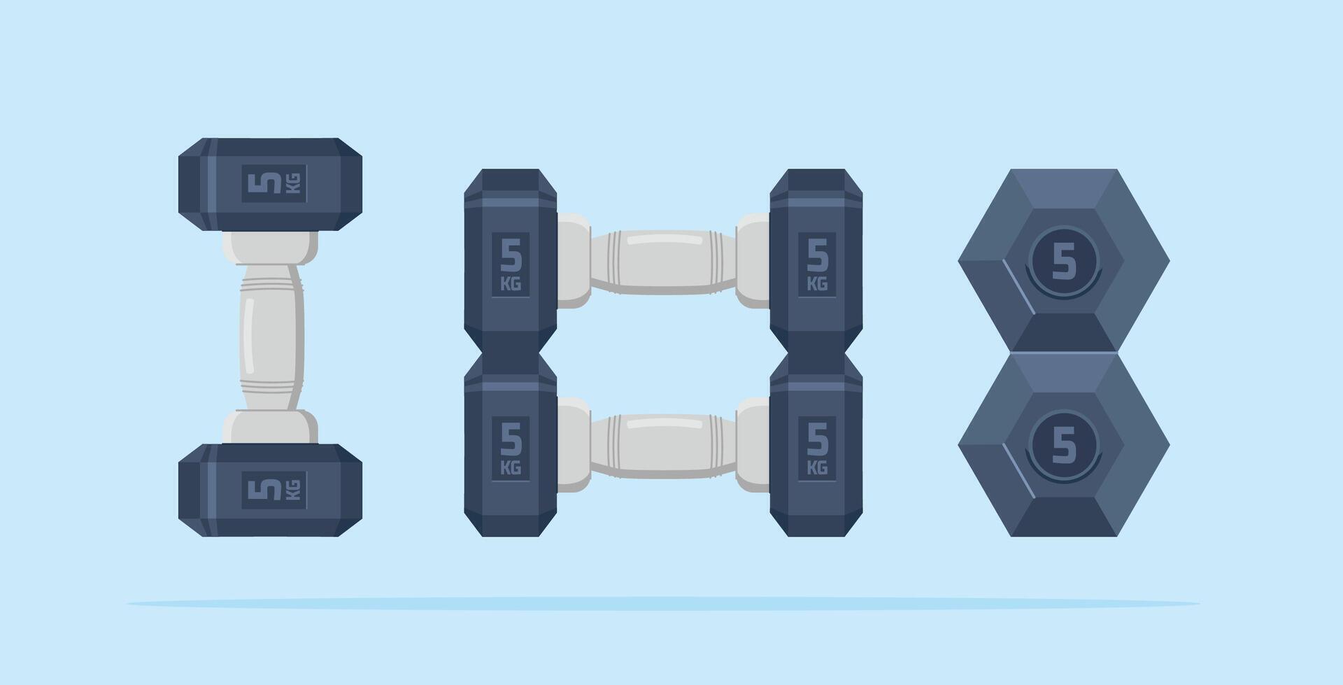 illustration of a set of hexagonal barbell or dumbbell weights. design for gym, bodybuilding or sports vector