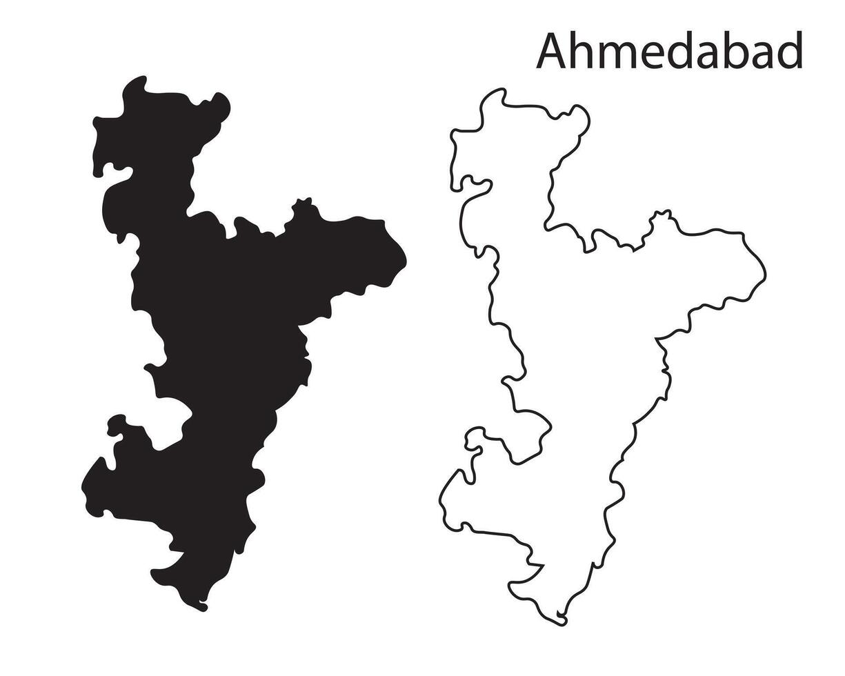 Minimal Ahmedabad city map silhouette, Simple black outline vector