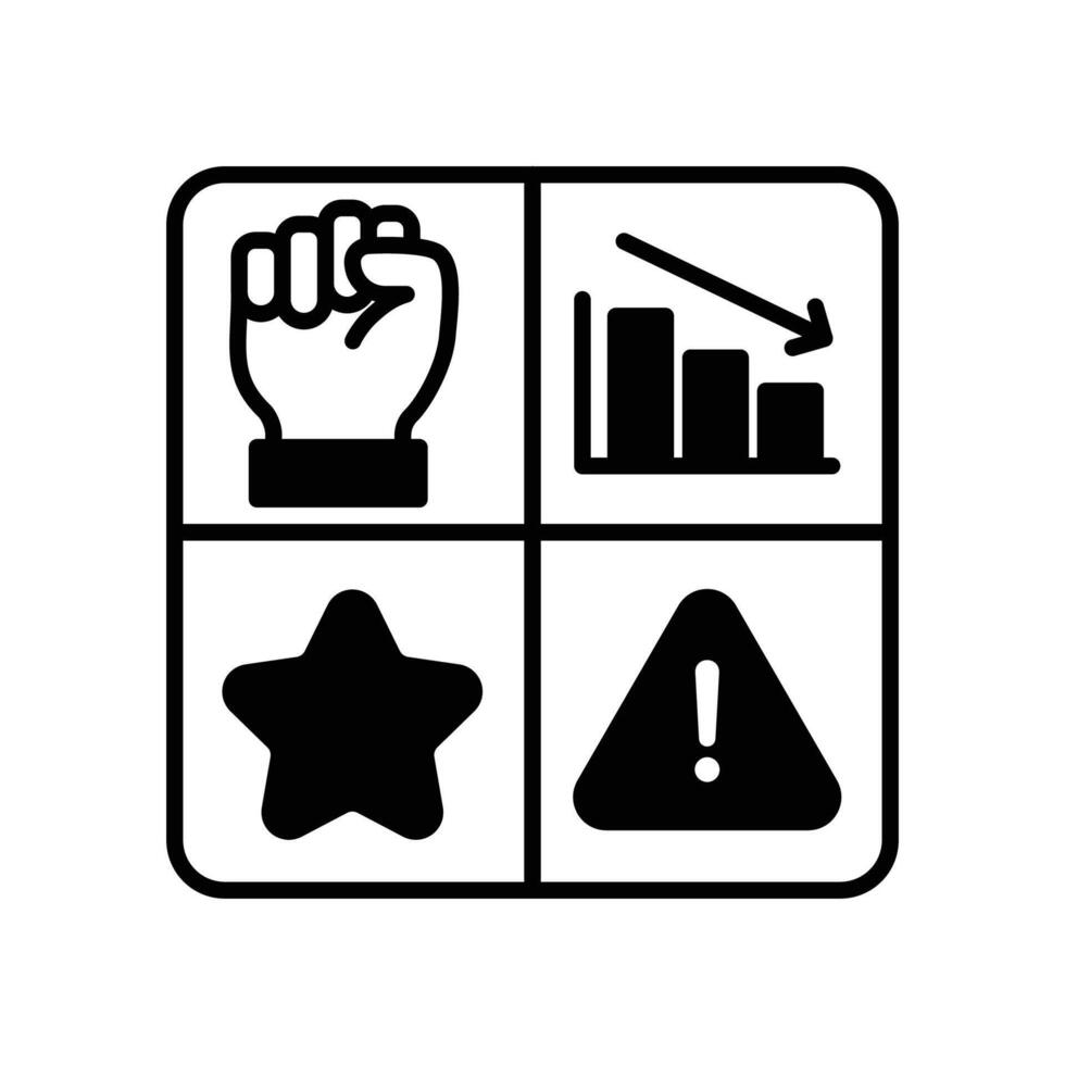SWOT analysis icon for strength, weakness, opportunity and business threats vector