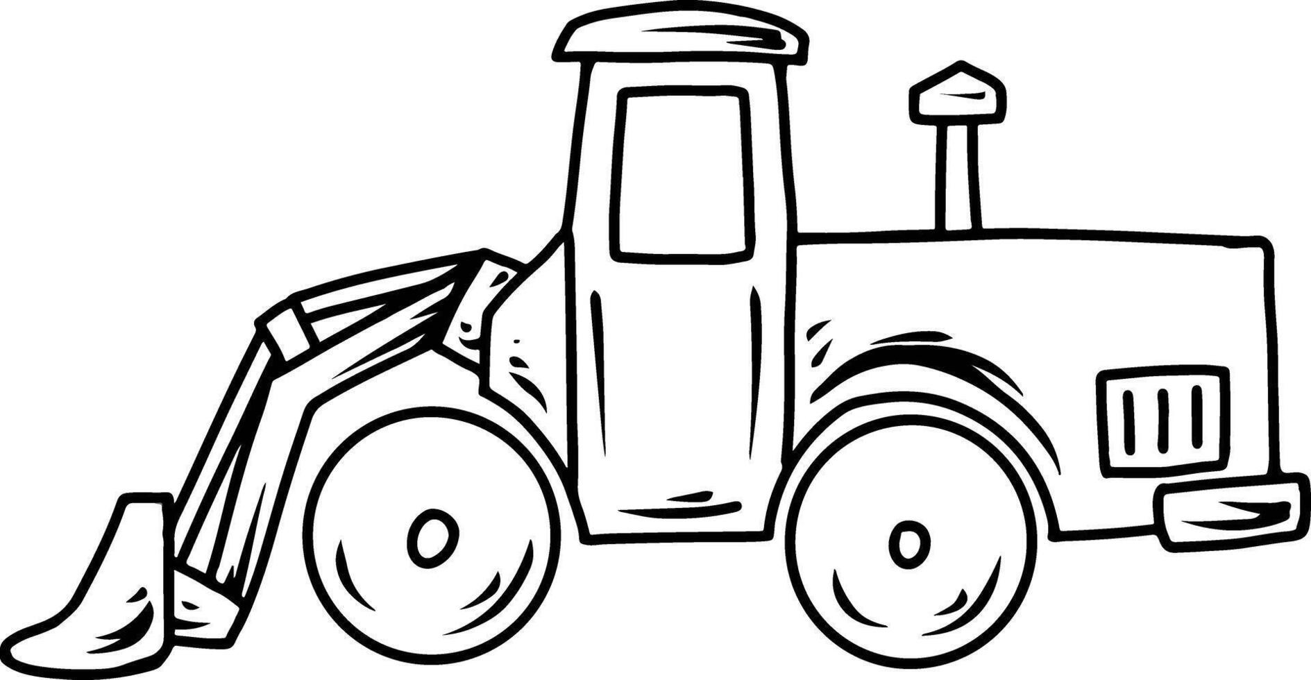 Front loader cartoon outline drawing illustration vector