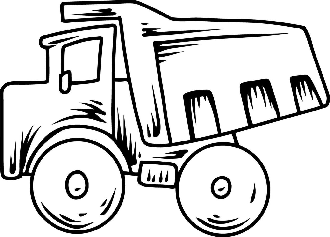 Black and white sketch of a dump truck construction vehicle vector