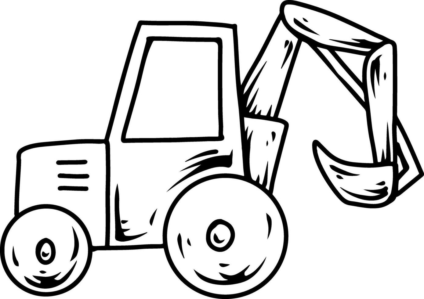 Hand drawn backhoe loader in black and white illustration vector