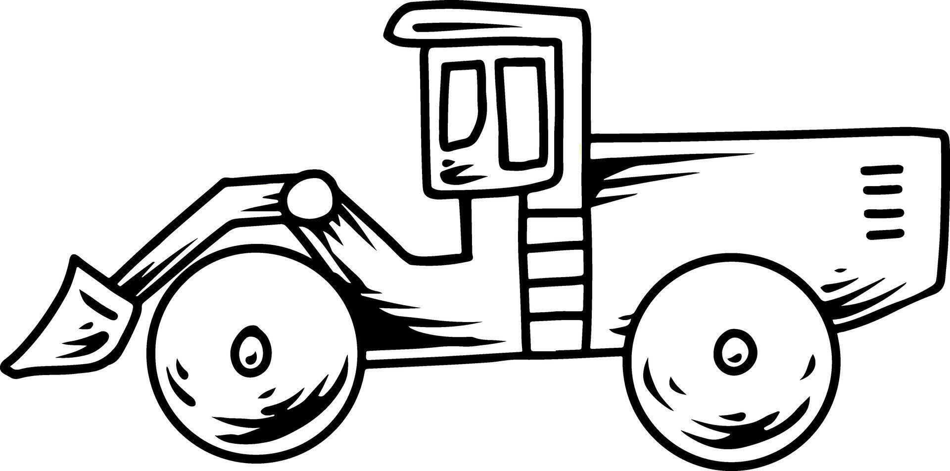 Hand drawn backhoe loader in black and white vector