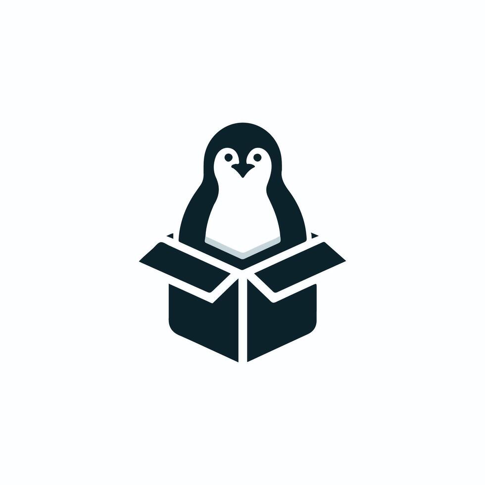 penguin in a box logo design vector