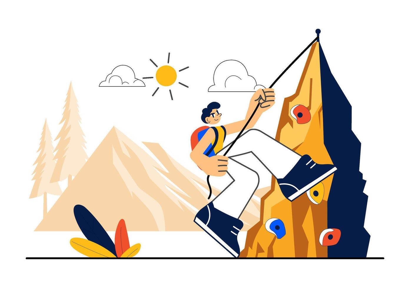 Adventure Sport Illustration Featuring Rock Climbing on Rugged Cliffs and Peaks vector