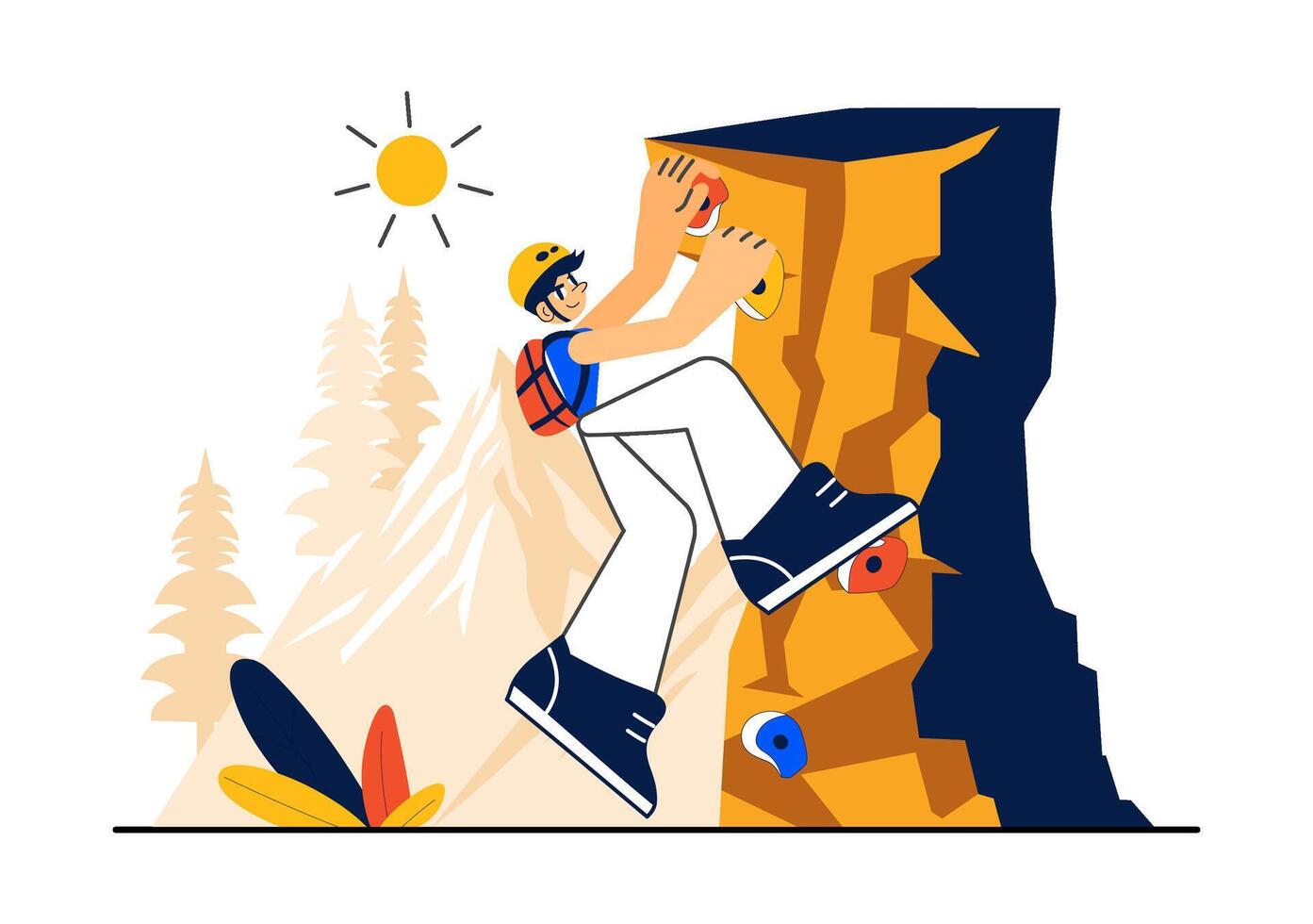 Rock Climber Adventure Illustration with Rugged Mountain Background in Flat Style vector