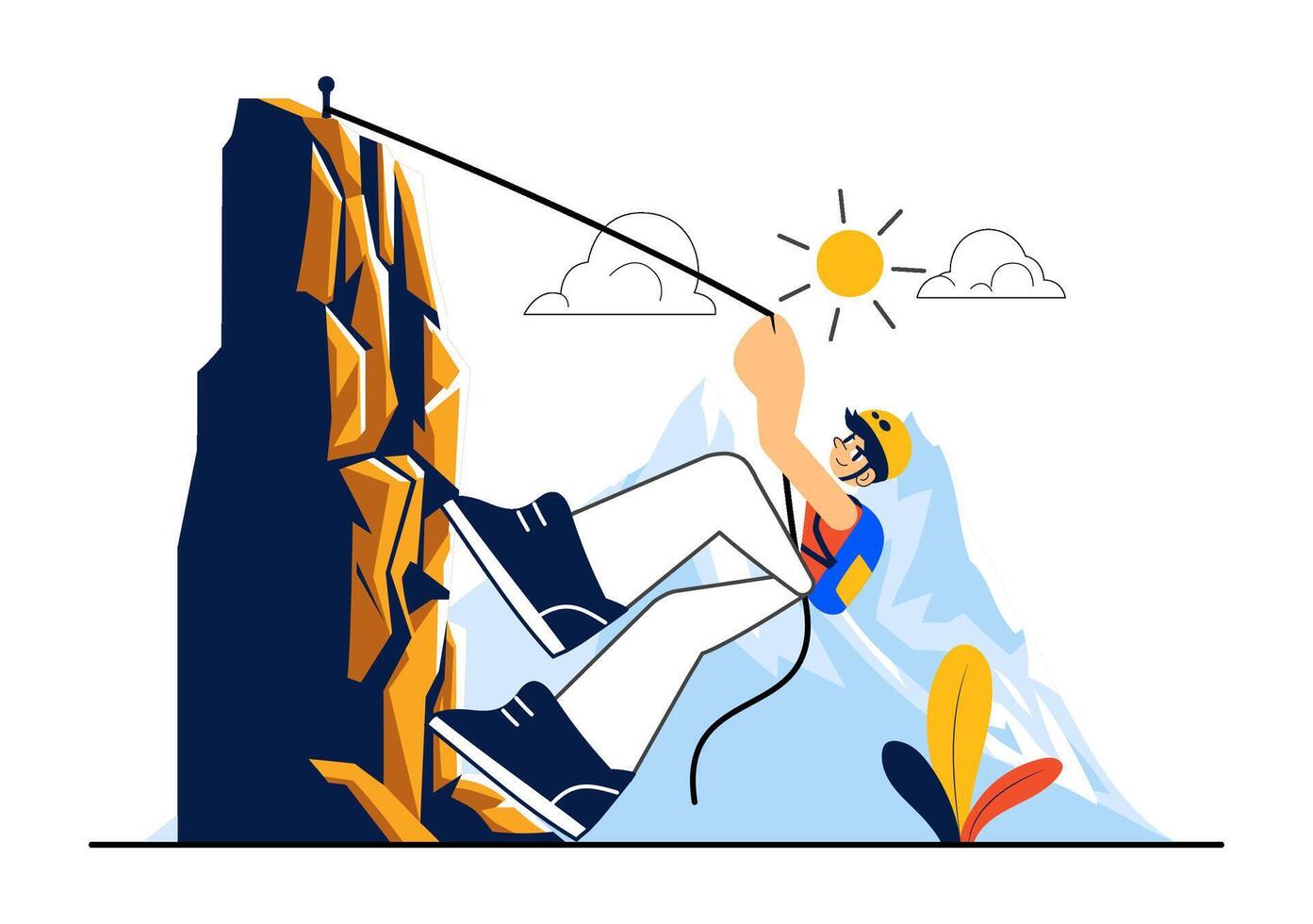 Mountain Climber Illustration in Flat Style Scaling a Vertical Rock Face for Extreme Outdoor Activity vector