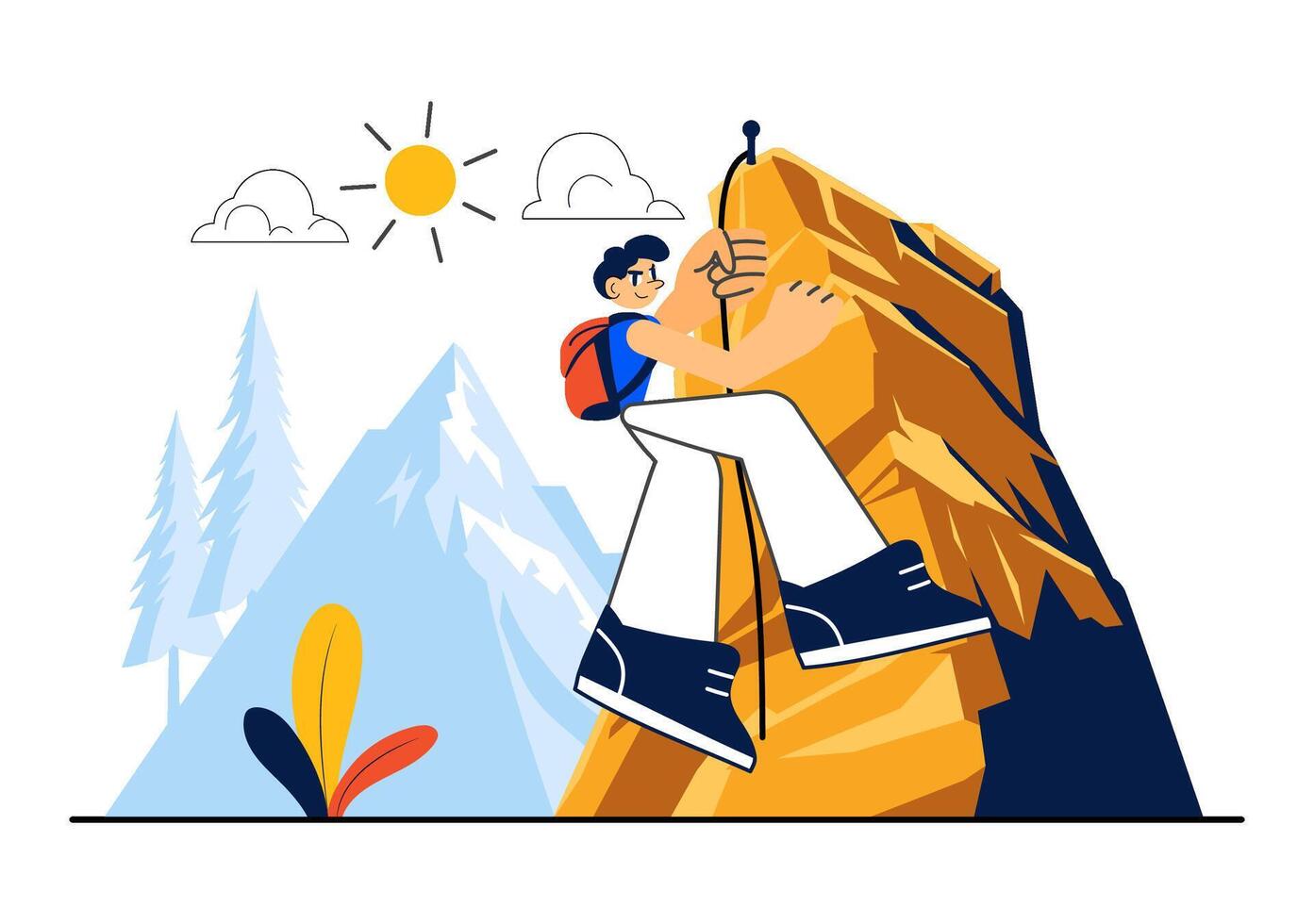 Illustration of Rock Climbing Adventure Featuring a Climber on Cliffside Terrain vector