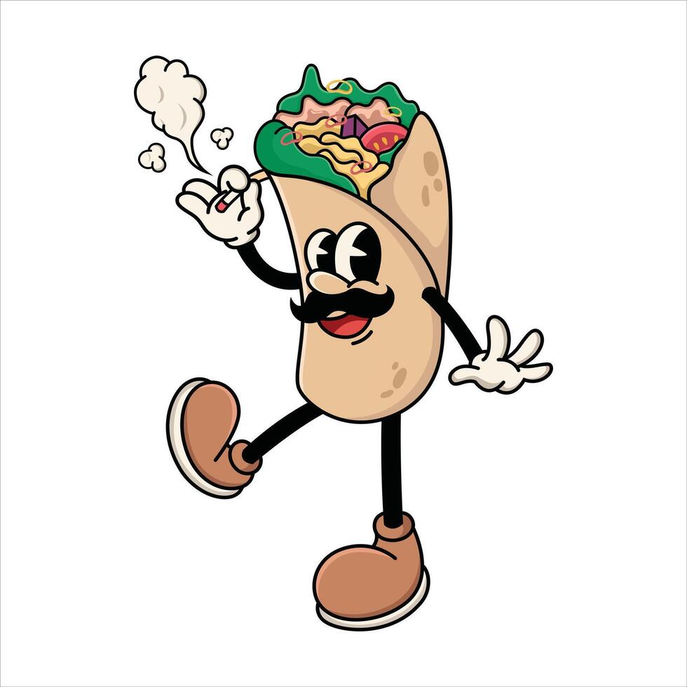 Funny Burrito Cartoon Mascot with Mustache, Mexican Food Character vector