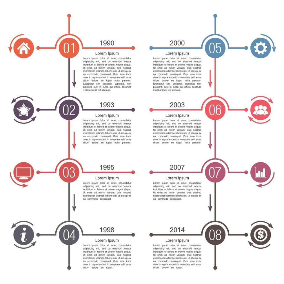 Timeline infographics template with two lines vector