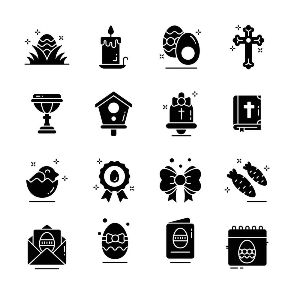 Handy set of easter day accessories glyph icons, easy to edit vector