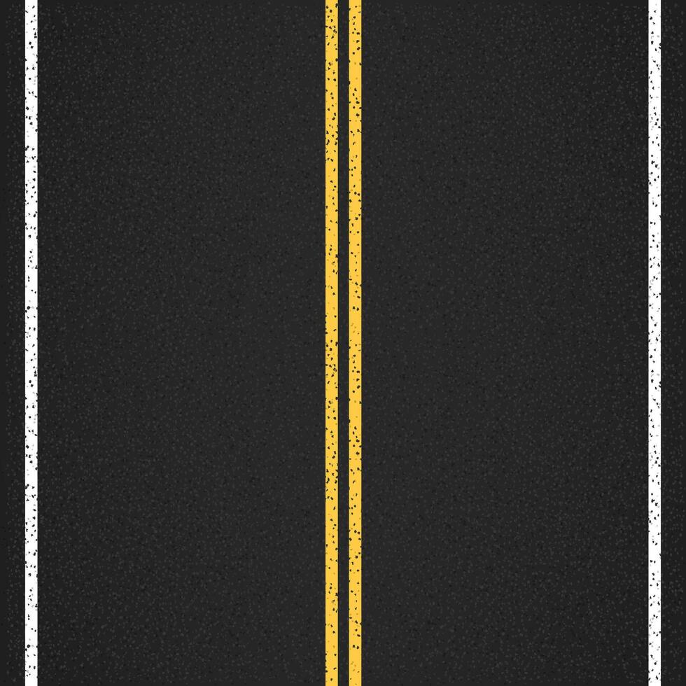 Asphalt road with double yellow line, top view vector