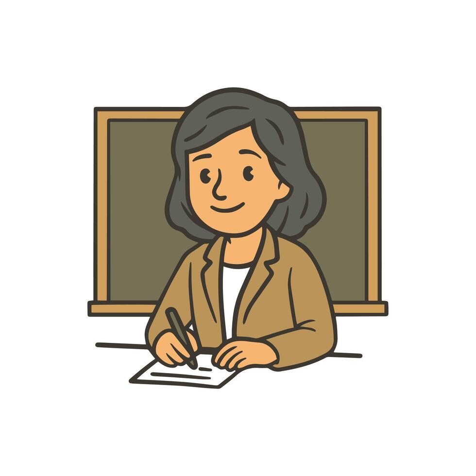 Hand drawn Teacher character writing on paper vector