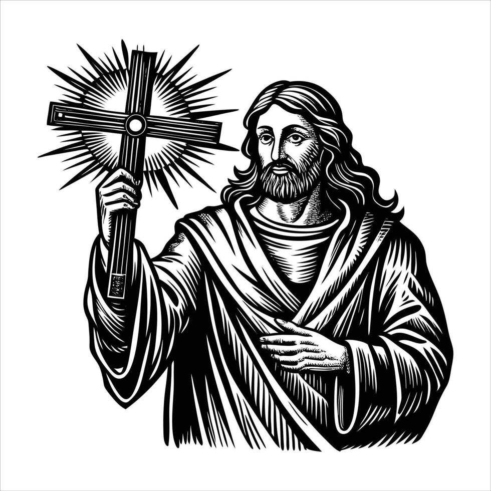 Jesus Holding Cross vector