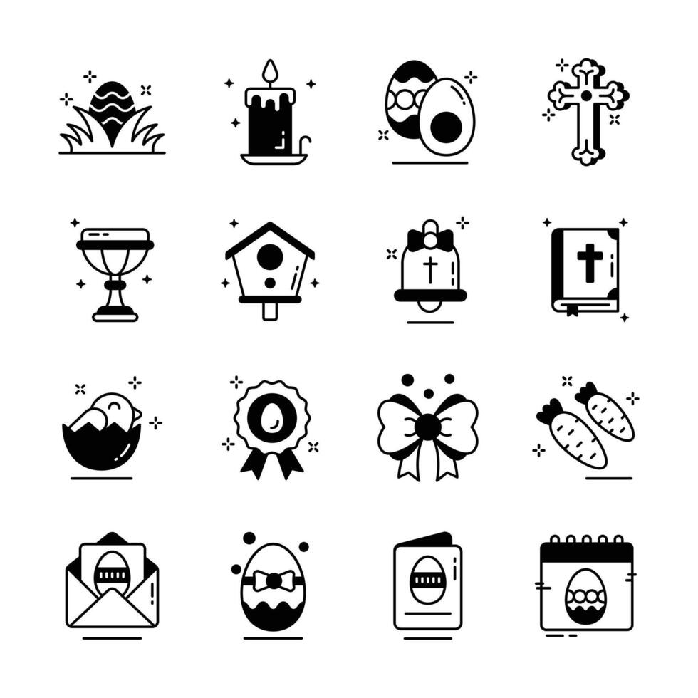 Handy set of easter day accessories glyph icons, easy to edit. vector
