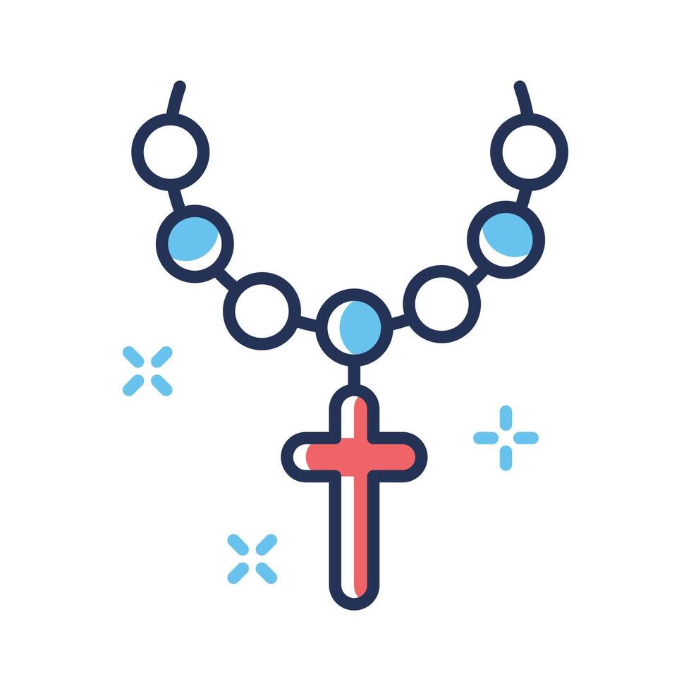 Here is a flat outline icon of cross necklace with beads vector