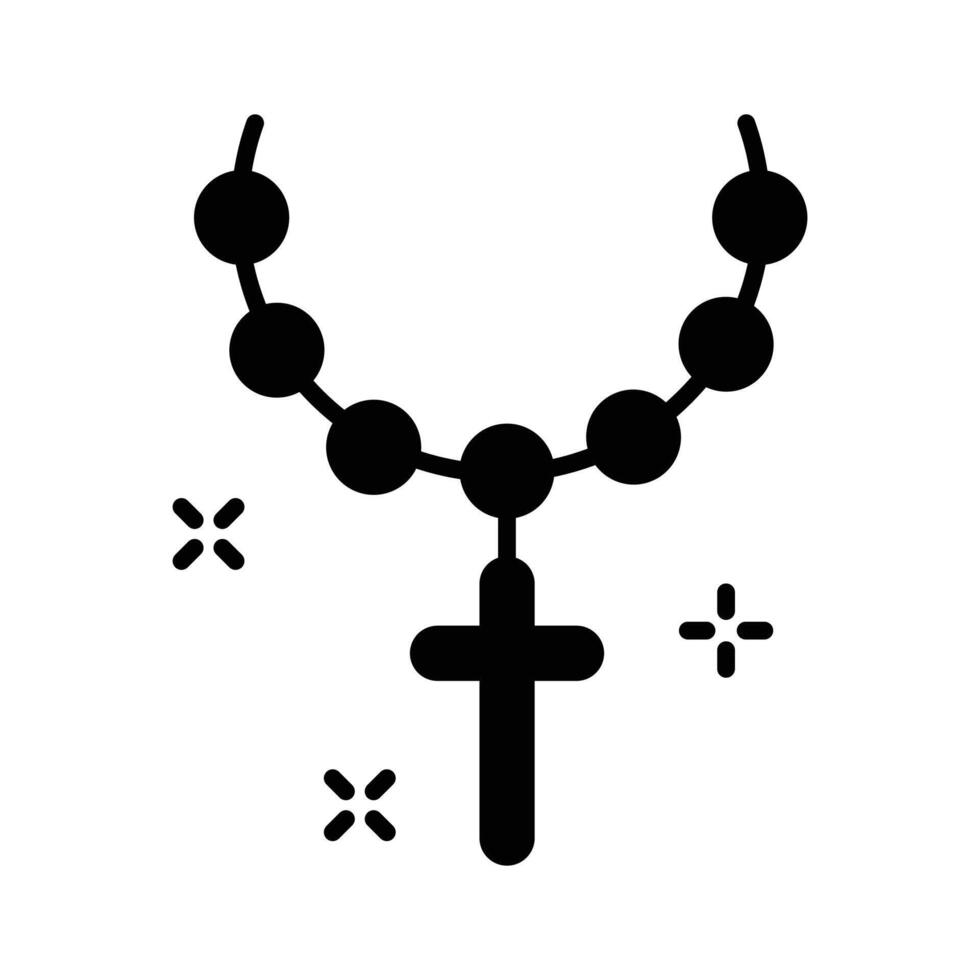 Here is a glyph icon of cross necklace with beads vector