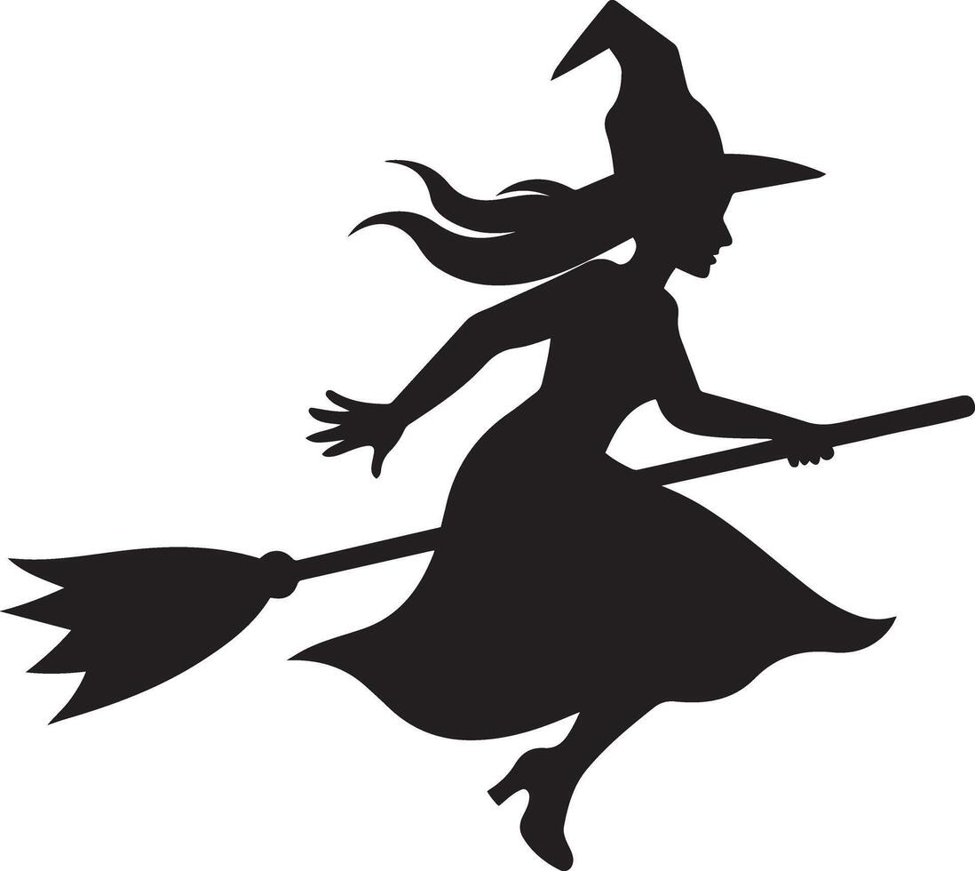 Silhouette of a witch flying on a broomstick perfect for halloween and spooky decorations vector