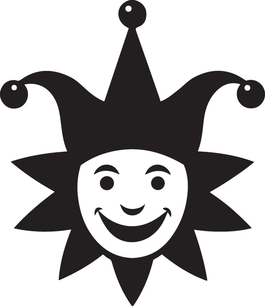 Whimsical illustration of a smiling jester character with black and white design vector