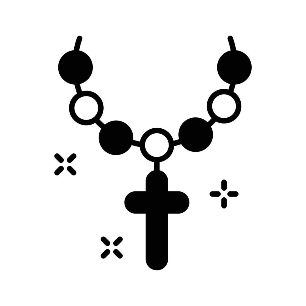 Here is a glyph icon of cross necklace with beads. vector