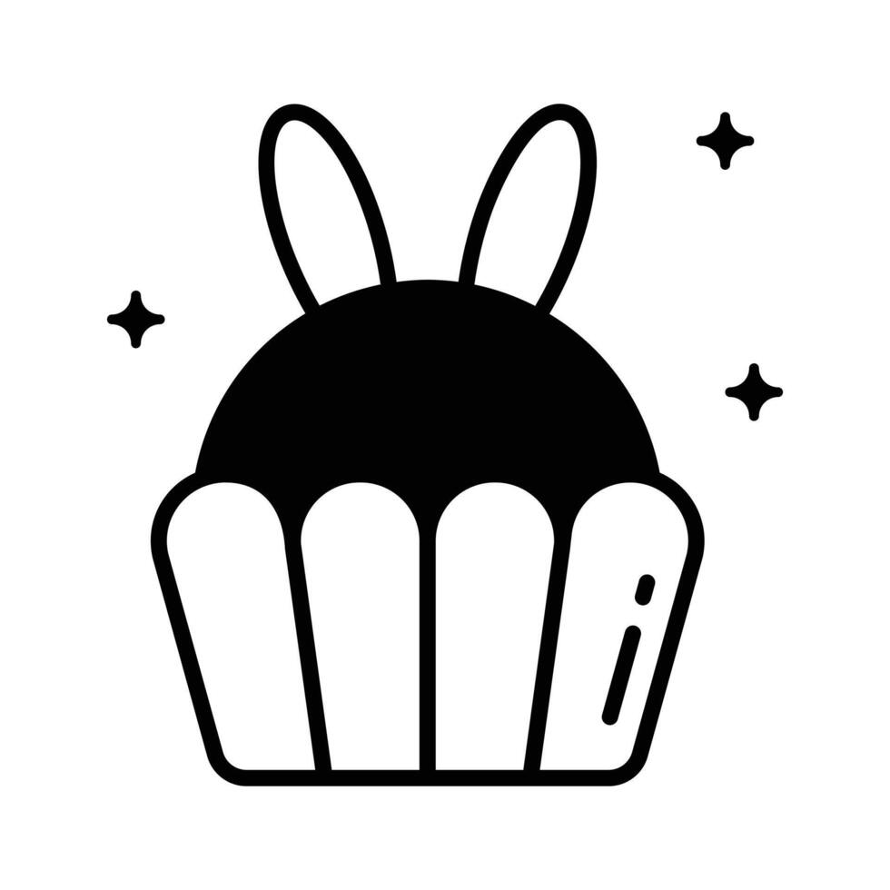 Check this cute easter cupcake with bunny ears, glyph icon. vector