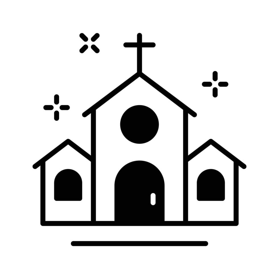 Get this modern glyph icon of church building. vector