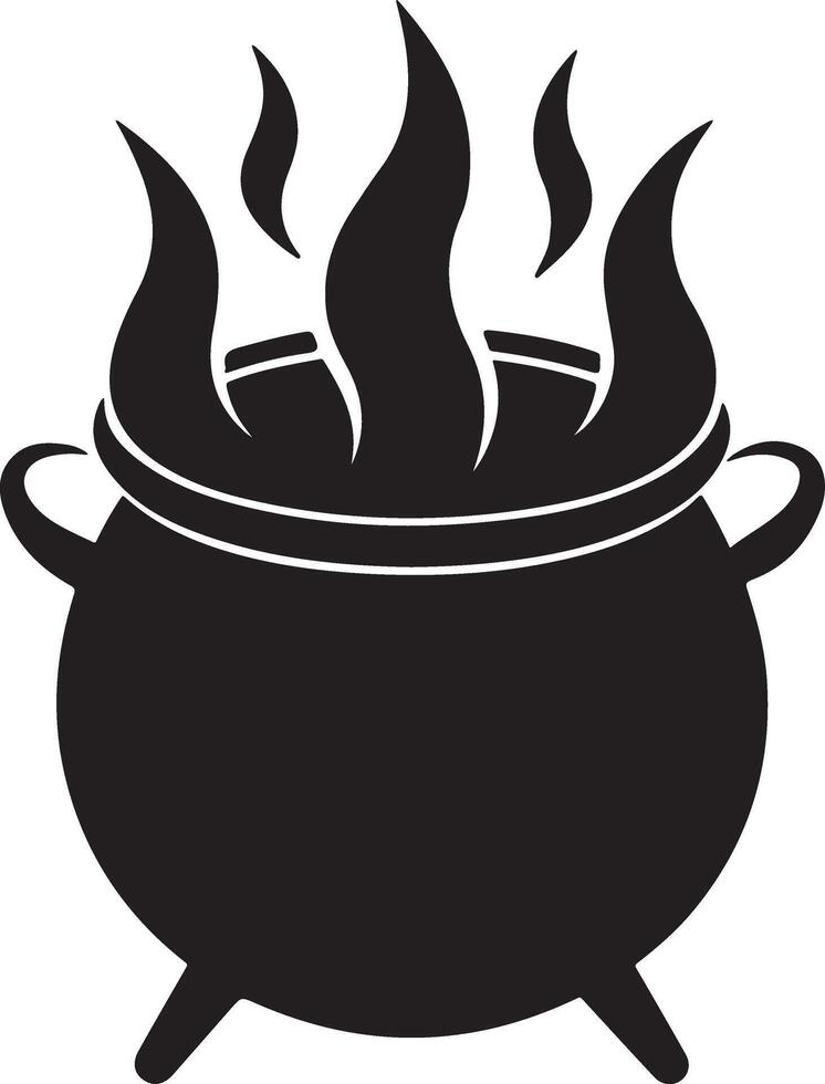 Black and white illustration of a witch cauldron with flames for halloween and magic.eps vector