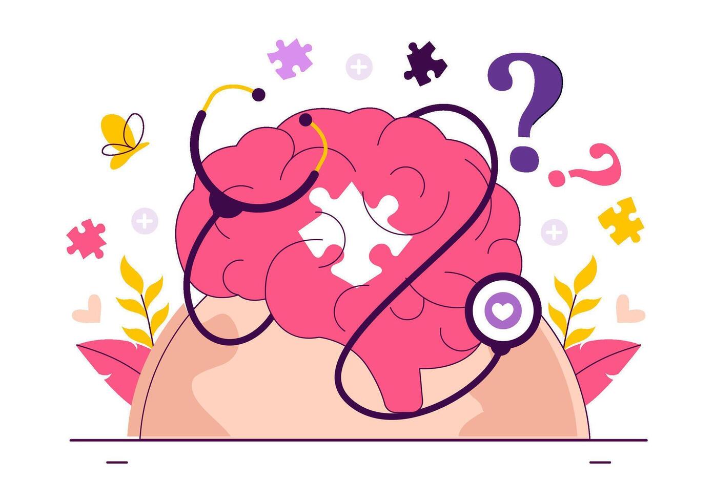 Illustration for Alzheimer's Memory Awareness with Elder Character and Purple Ribbon vector