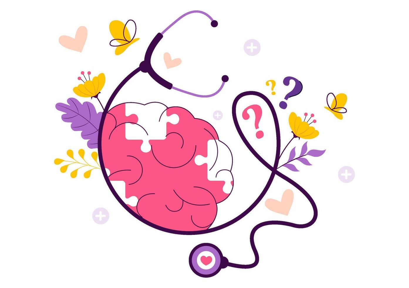 Alzheimer's Awareness Illustration Featuring Memory Loss Symbol and Senior Character in Flat Style vector