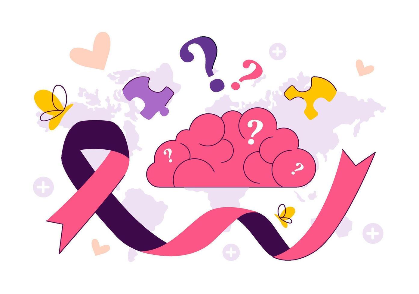 Flat Cartoon of World Alzheimer's Day with Brain Puzzle and Purple Ribbon for Memory Awareness vector