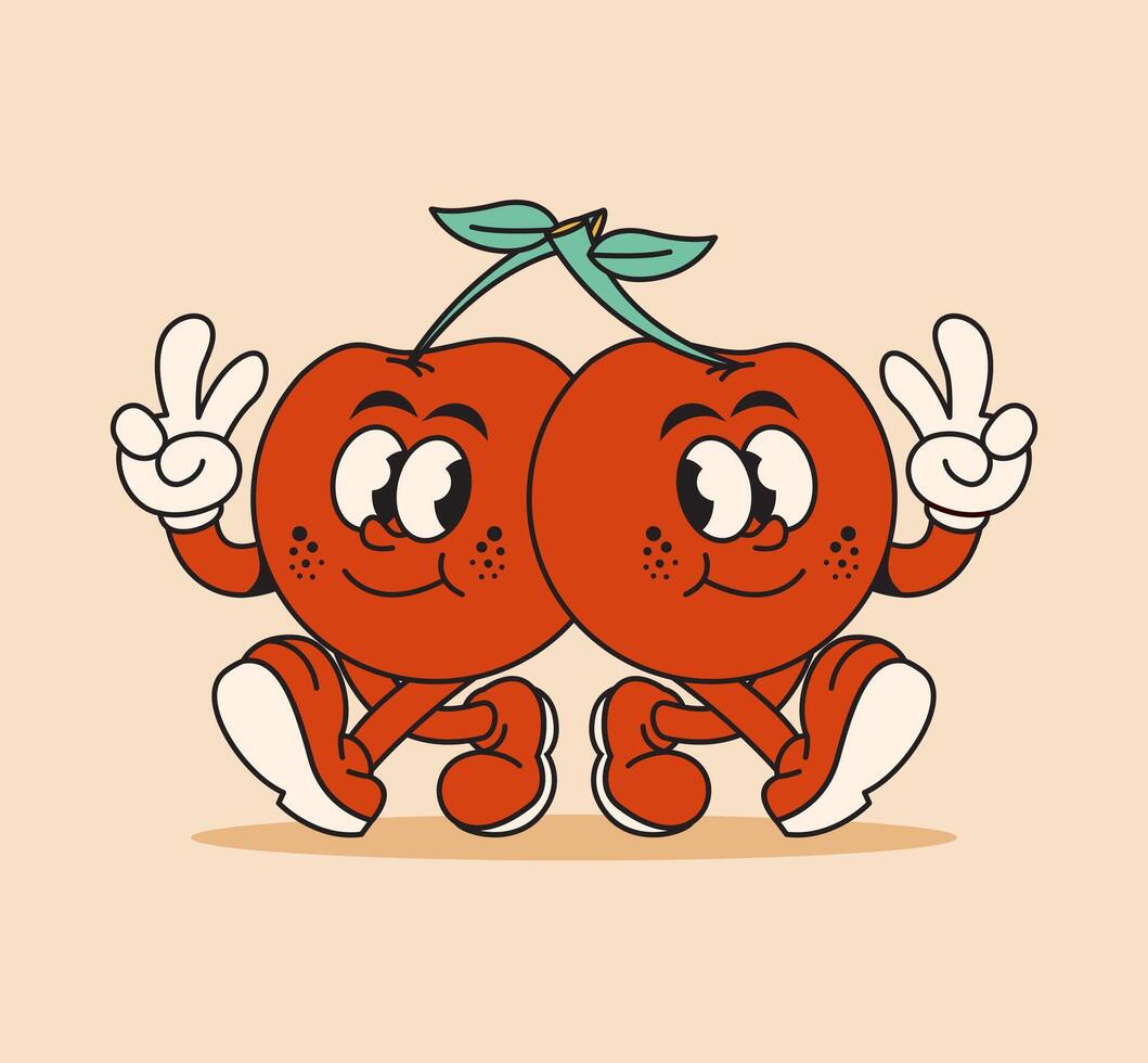retro cherry cartoon characte... vector