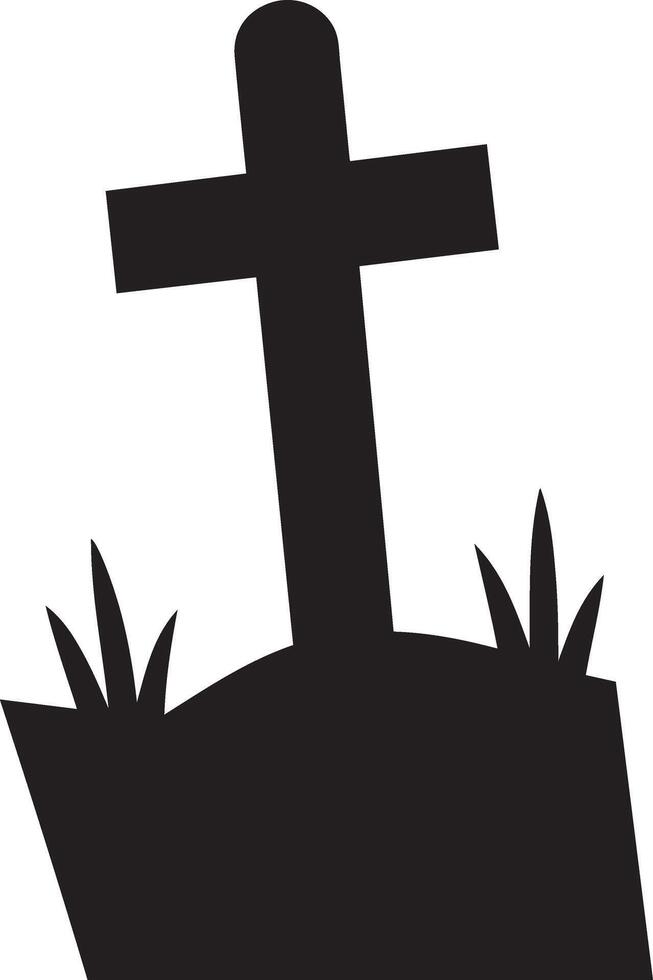 Simple black silhouette of a gravestone with grass in a graveyard for halloween vector