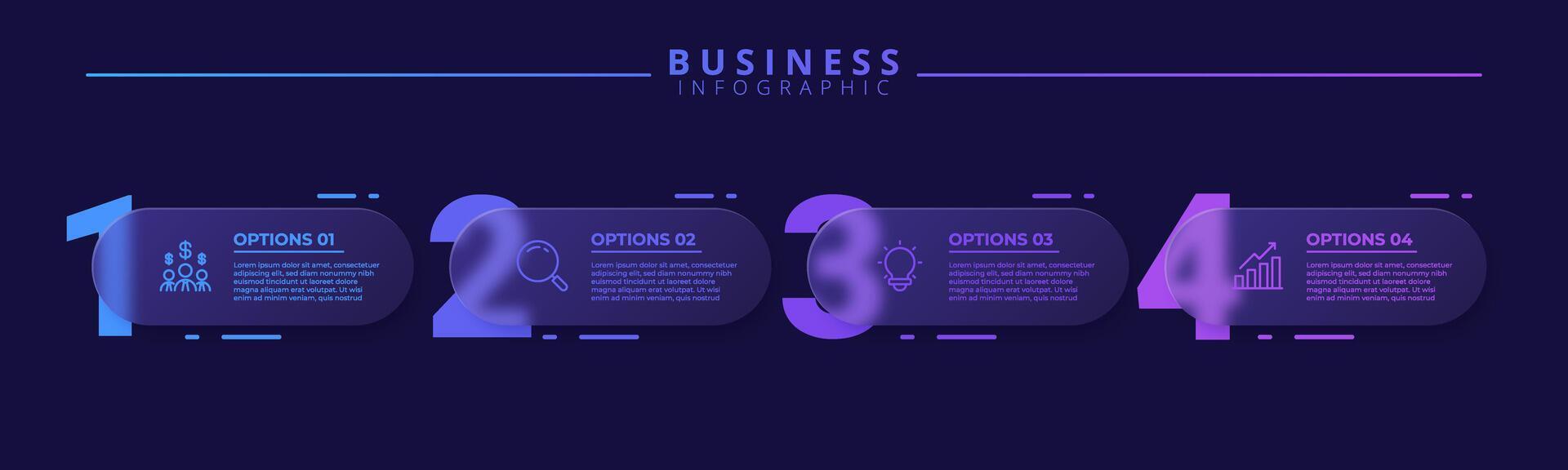 Infographic label template with four distinct steps and icons, designed for clear communication. vector