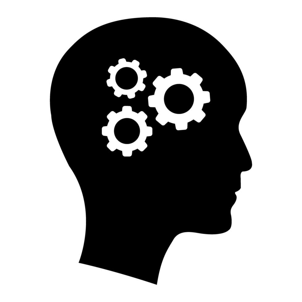 Human head silhouette with gears icon on white background. illustration. vector