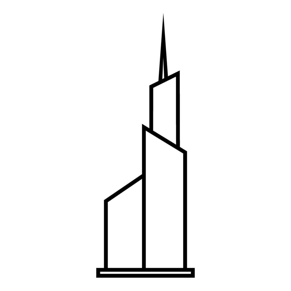 Building skyscraper icon over white background, line style, illustration. vector