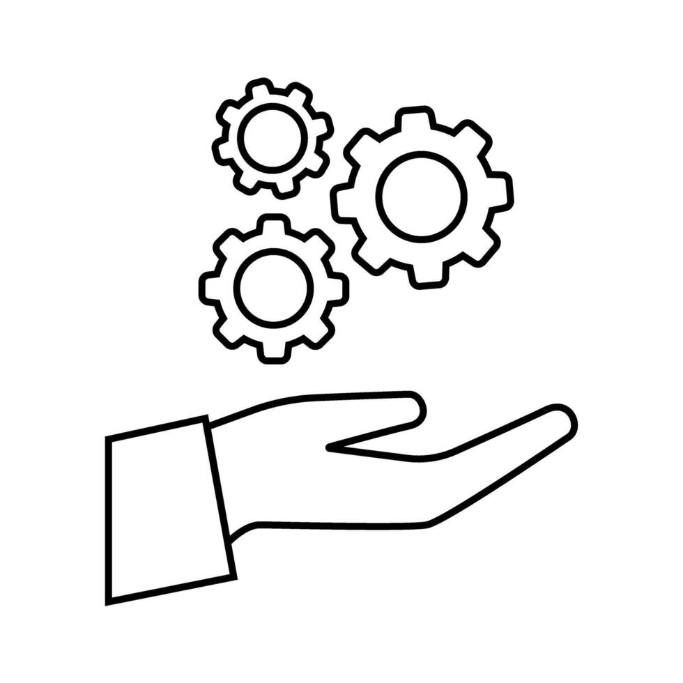 hand with gears icon over white background, silhouette style, illustration design. vector