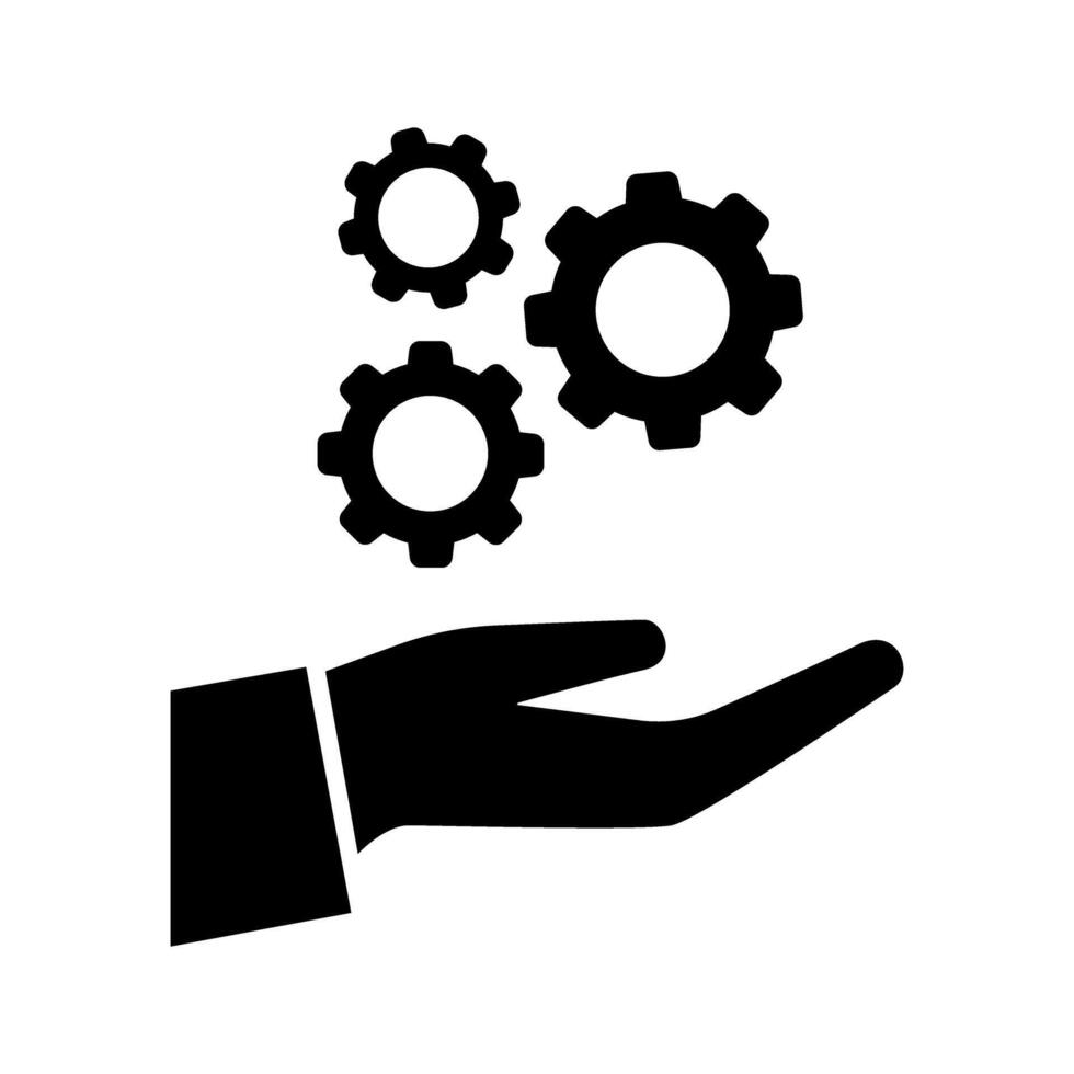 hand with gears icon over white background, silhouette style, illustration vector