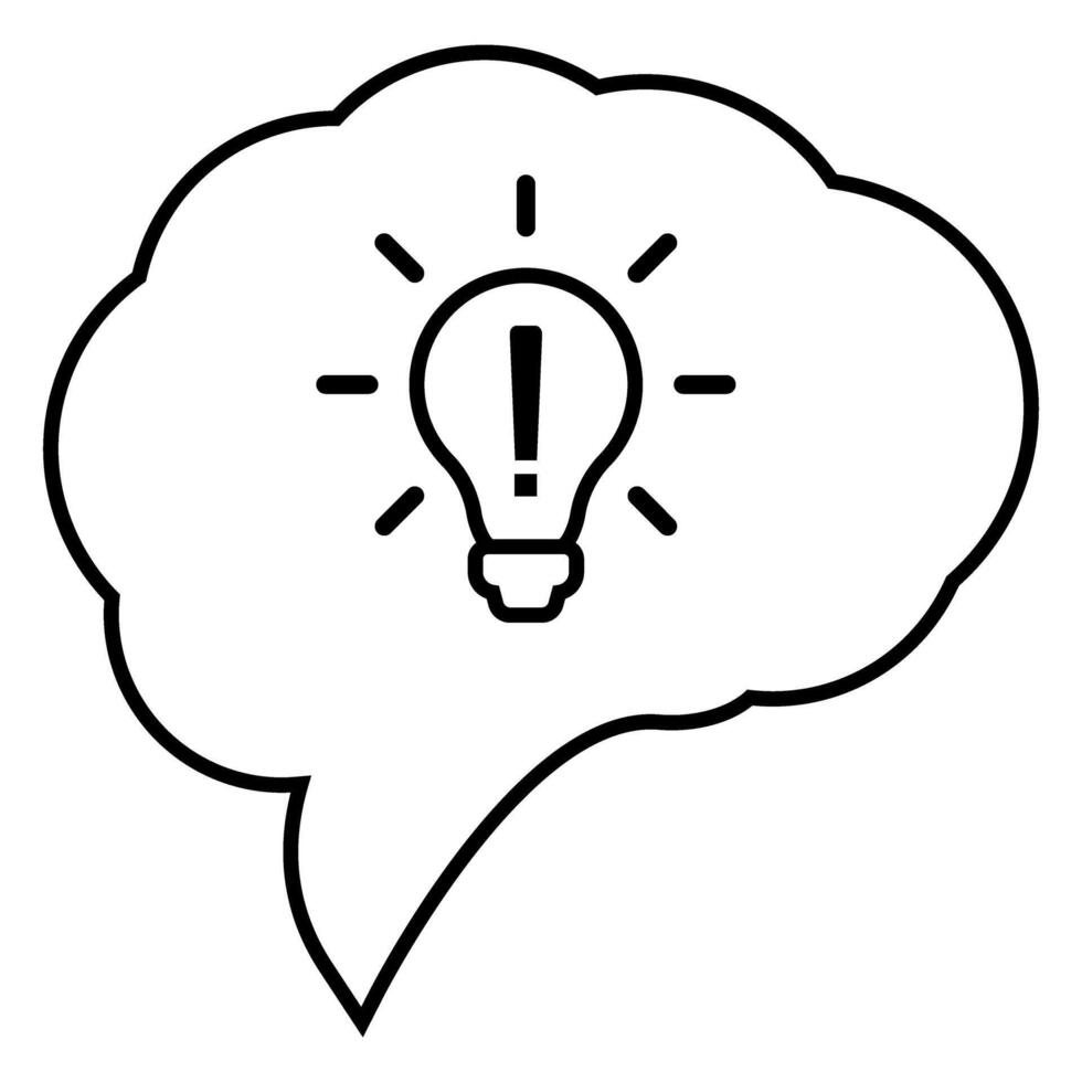 speech bubble with light bulb idea icon illustration design in black line vector